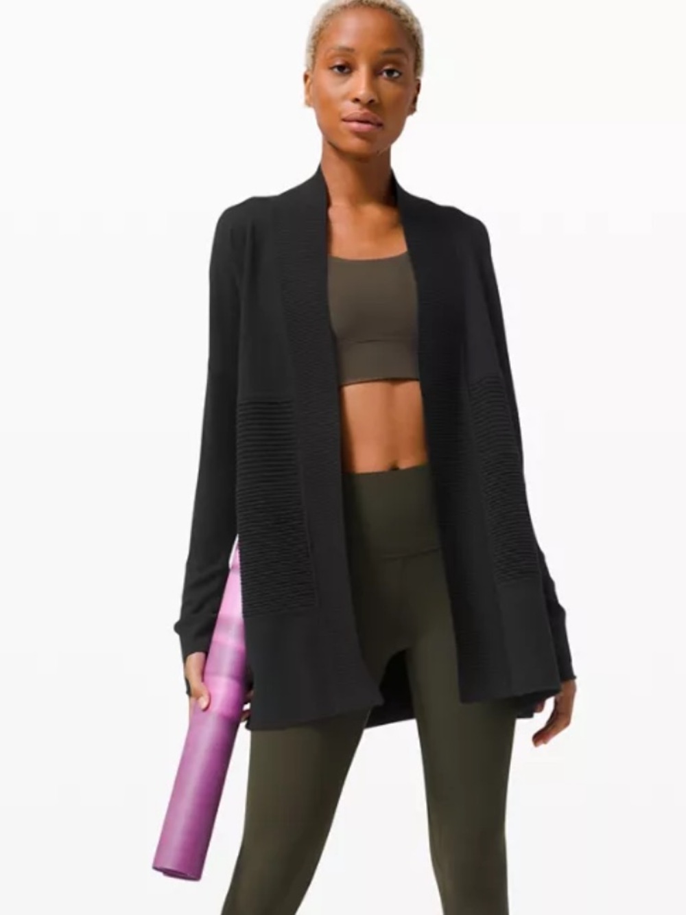 lululemon Sit In Lotus Wrap Cardigan Black Merino Wool